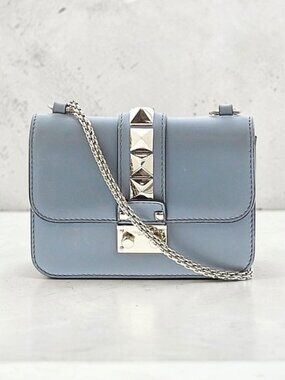 VALENTINO GARAVANI Rockstud Blue Leather Glam Lock Shoulder Crossbody Bag